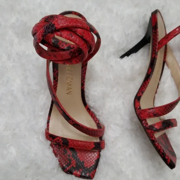 Stuart Weitzman Red Snakeskin Strappy Heels